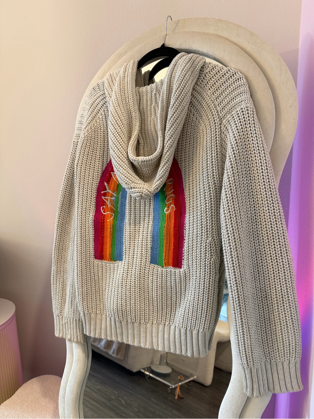 Zadig & Voltaire Cream Hooded Knit Sweater With Rainbow Arch — image 3 of 7